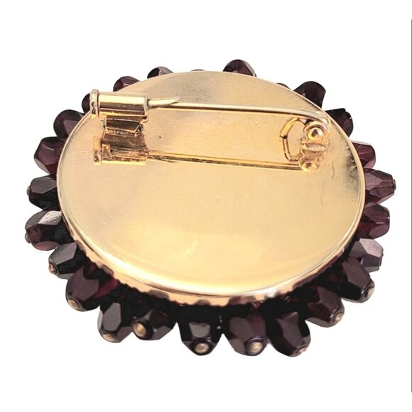 Garnet Glass Bead Wired Trombone Clasp Vintage Brooch, K235 - Picture 4 of 8